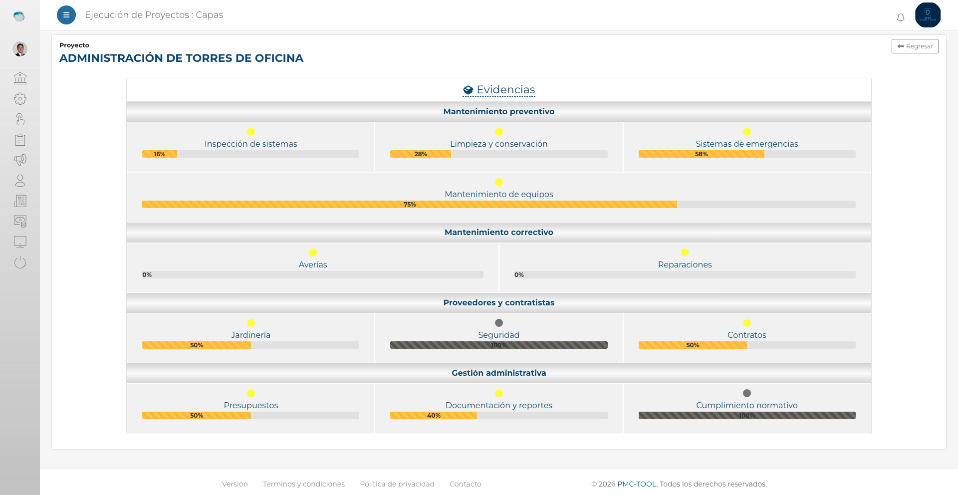 Vista Evidencias de PMC-tool